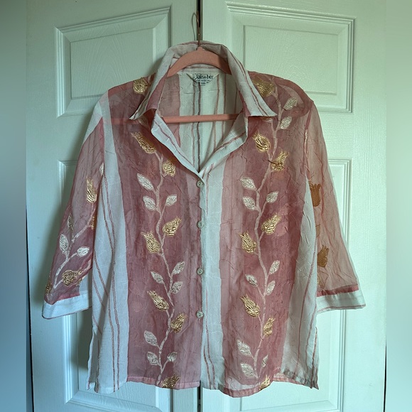 Vintage "Member's High Fashion" Floral Crepe Blouse Sheer Shirt XXL - Picture 1 of 6